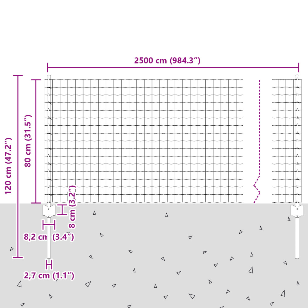 Produktbild för Svetsat trådstängsel 25 x 0,8 m (B x H) PVC-belagda stål Grå