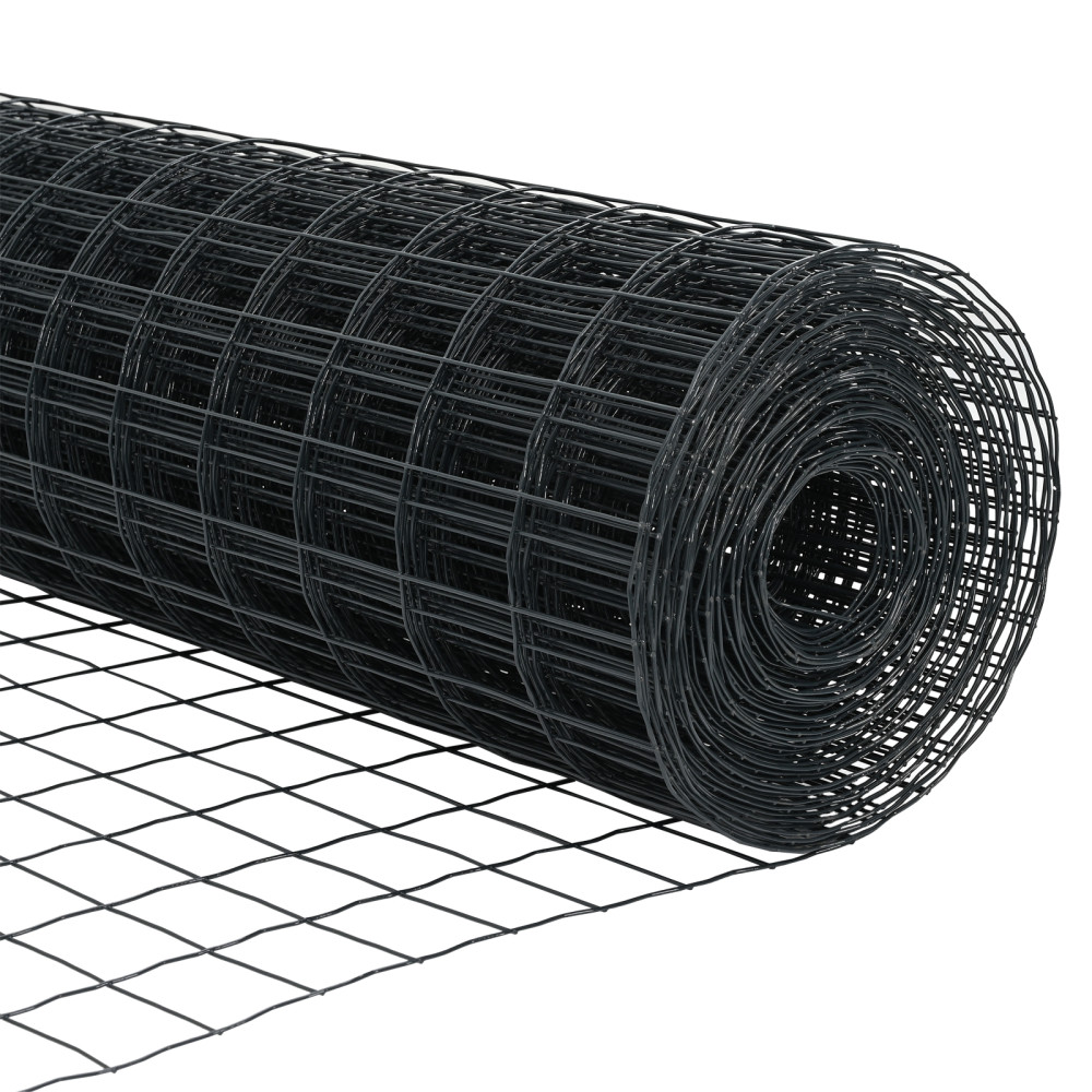 Produktbild för Utomhus Euro Staket med Stolpe 25 x 1 m PVC-belagda stål Grå