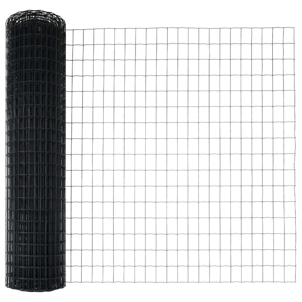 Produktbild för Utomhus Euro Staket med Stolpe 25 x 1 m PVC-belagda stål Grå