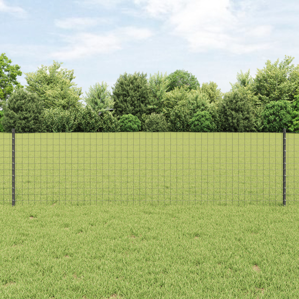 Produktbild för Utomhus Euro Staket med Stolpe 50 x 0,6 m PVC-belagda stål Grå