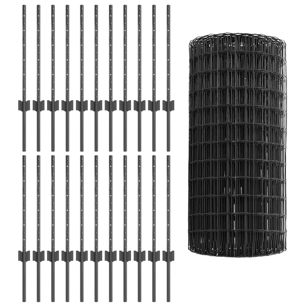 Produktbild för Utomhus Euro Staket med Stolpe 50 x 0,6 m PVC-belagda stål Grå