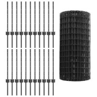 Produktbild för Utomhus Euro Staket med Stolpe 50 x 0,6 m PVC-belagda stål Grå