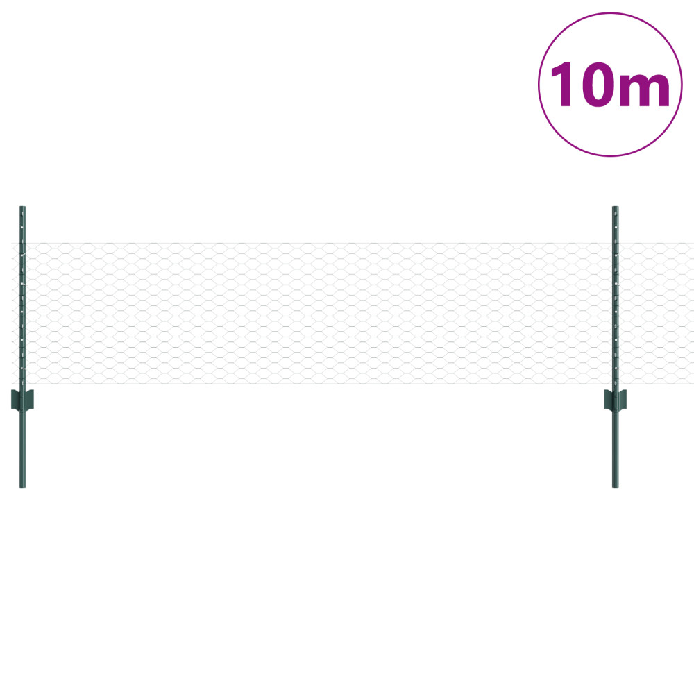 Produktbild för Utomhus hexagonal stängsel med stolpe 10 x 0,5 m Grön Mesh