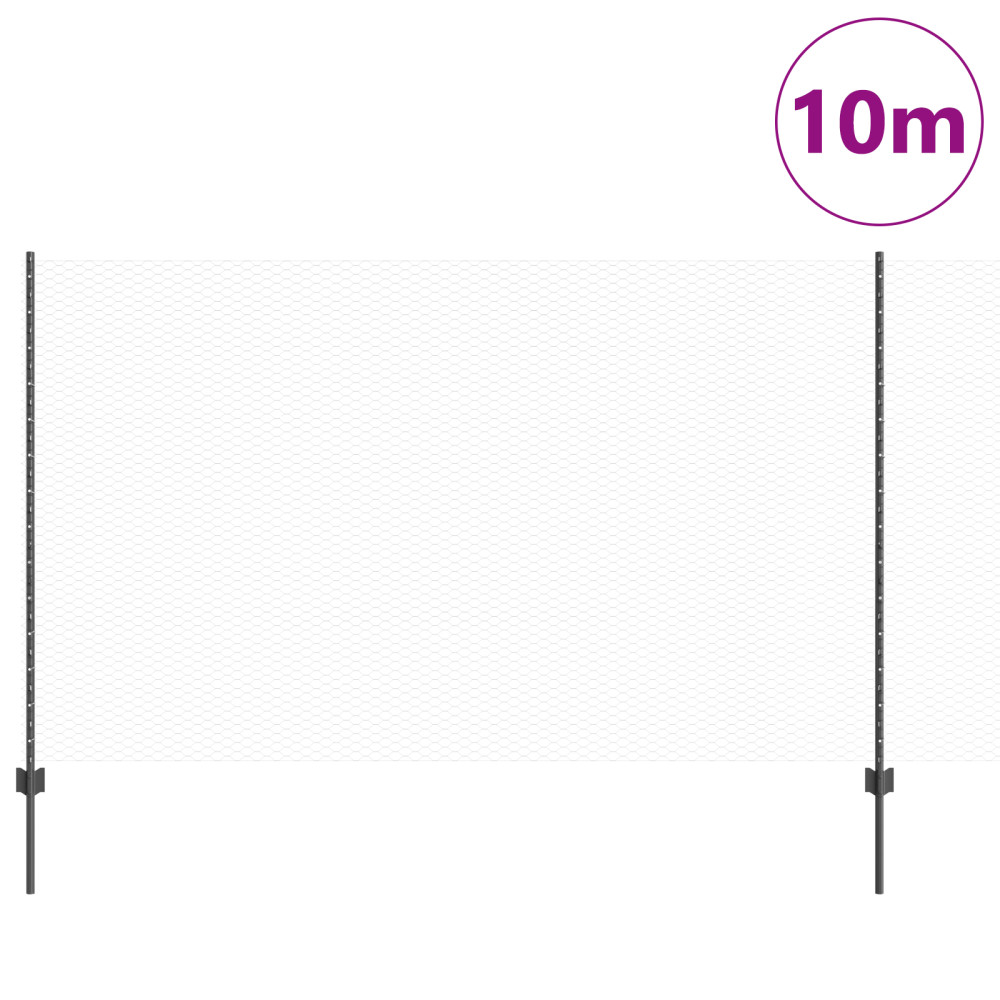 Produktbild för Utomhus hexagonal stängsel med stolpe 10 x 1,4 m Grå Mesh