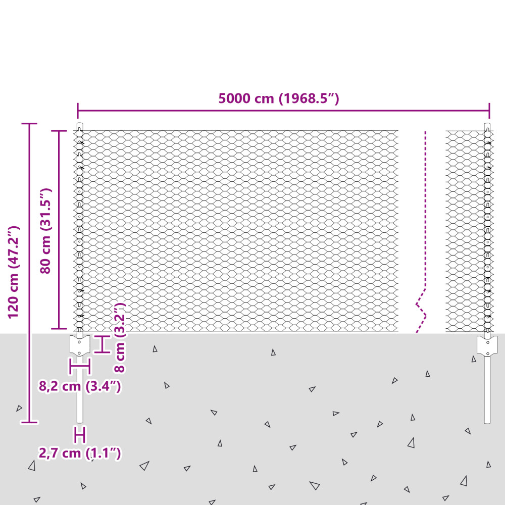 Produktbild för Utomhus hexagonal stängsel med stolpe 50 x 0,8 m Grå Mesh