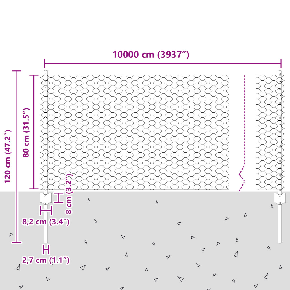 Produktbild för Utomhus hexagonal stängsel med stolpe 100 x 0,8 m Grå Mesh