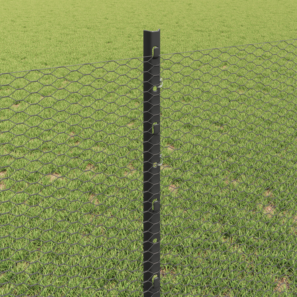 Produktbild för Utomhus hexagonal stängsel med stolpe 100 x 0,8 m Grå Mesh