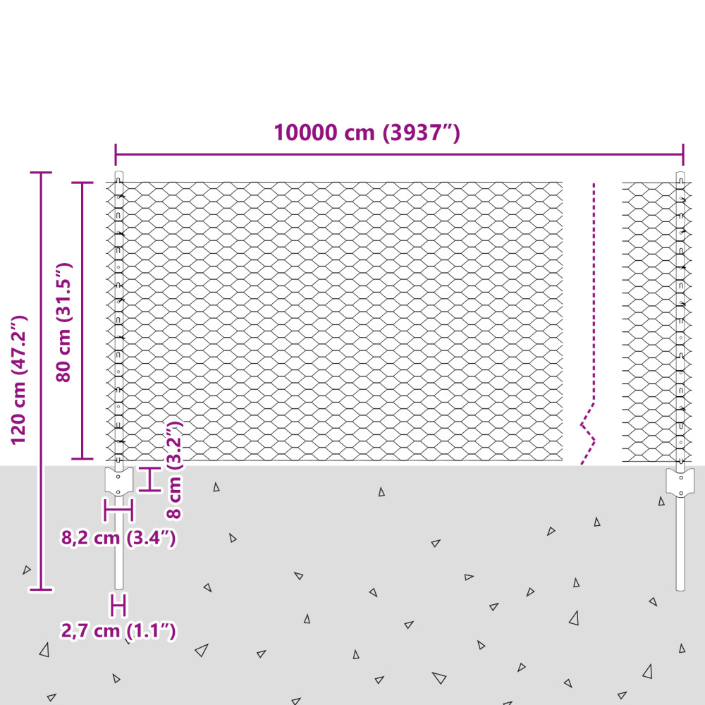 Produktbild för Utomhus hexagonal stängsel med stolpe 100 x 0,8 m Grå Mesh