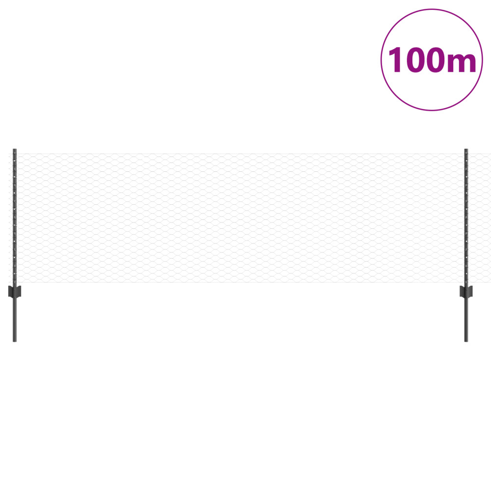 Produktbild för Utomhus hexagonal stängsel med stolpe 100 x 0,8 m Grå Mesh