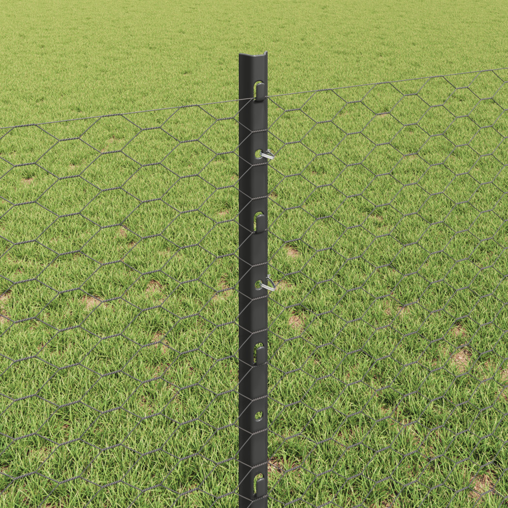 Produktbild för Utomhus hexagonal stängsel med stolpe 100 x 0,8 m Grå Mesh