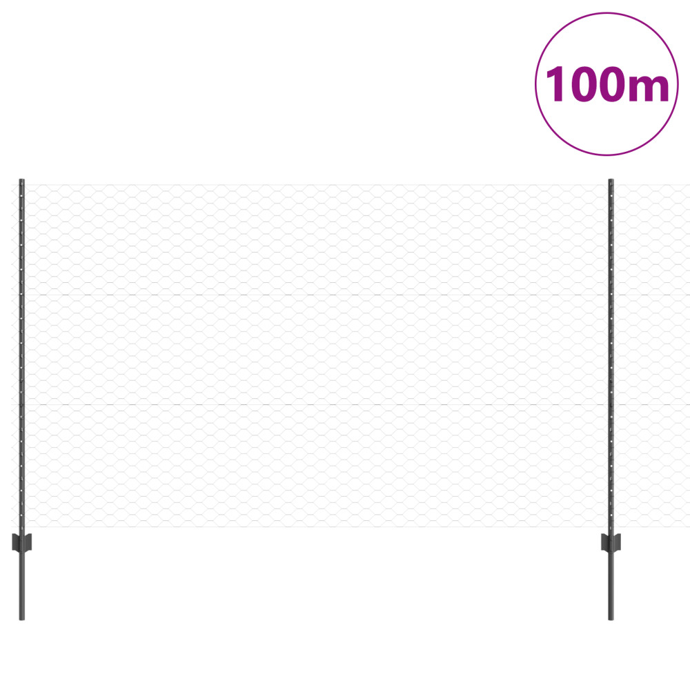Produktbild för Utomhus hexagonal stängsel med stolpe 100 x 1,4 m Grå Mesh