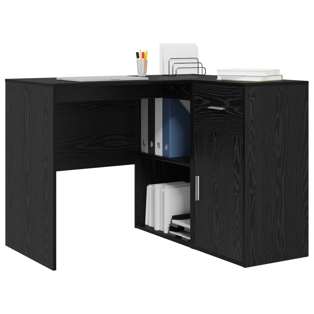 Produktbild för Hörnskrivbord med låda Svart Ek 102 x 88 x 75 cm