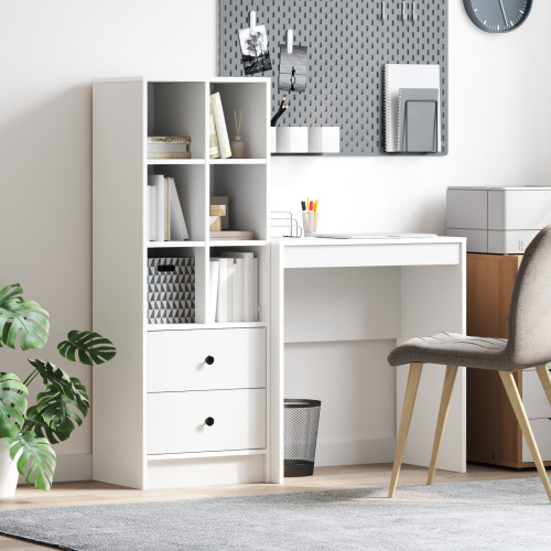 vidaXL Skrivbord med låda med hylla med lagring 2 pcs Vit