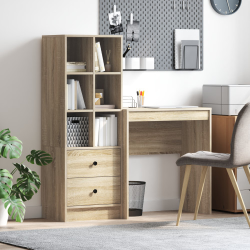 vidaXL Skrivbord med låda med hylla med lagring 2 pcs Sonoma-ek