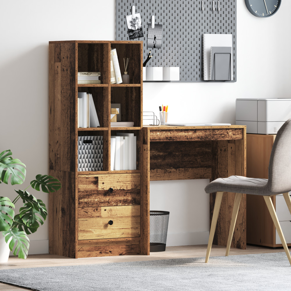 Produktbild för Skrivbord med låda med hylla med lagring 2 pcs Gammalt trä