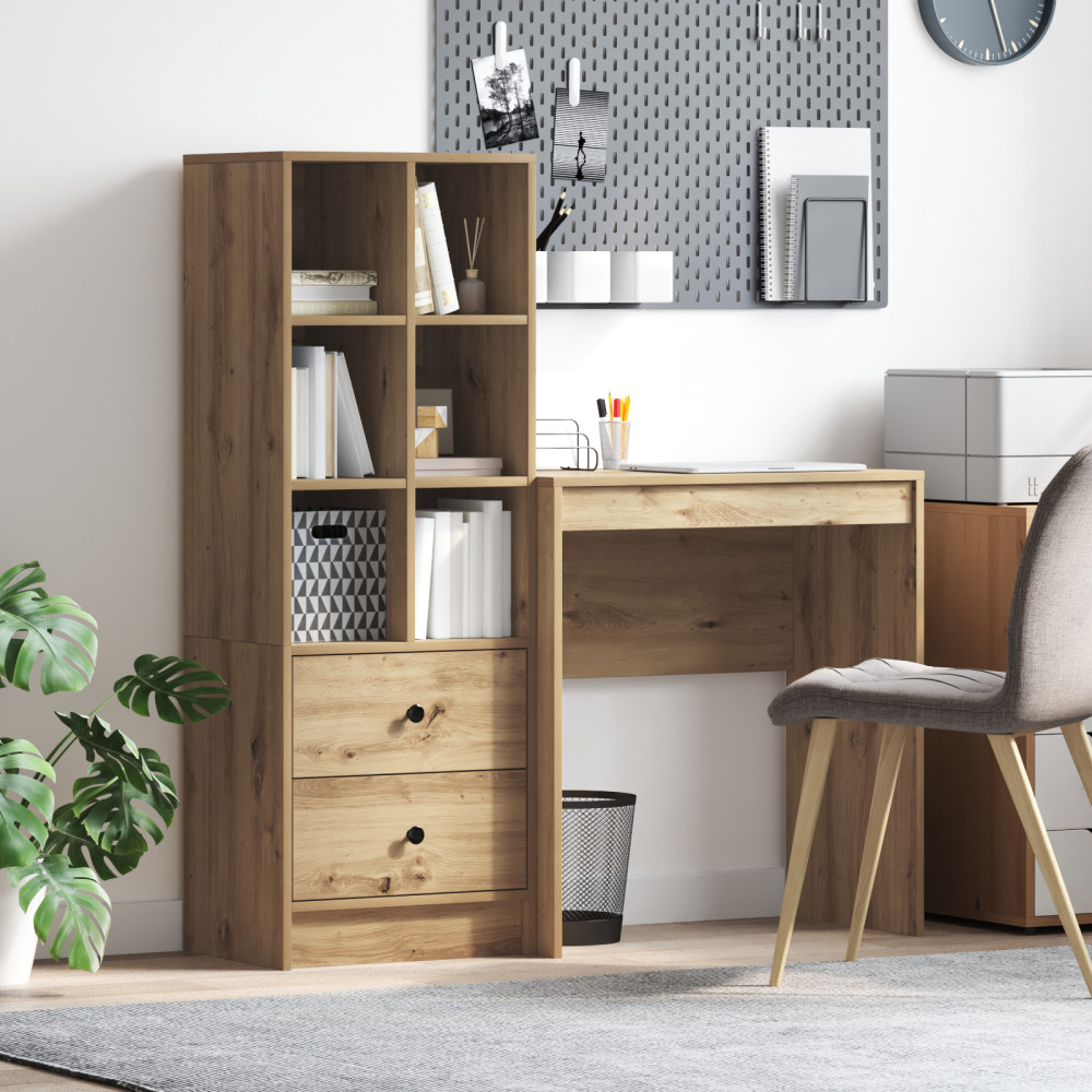 Produktbild för Skrivbord med låda med hylla med lagring 2 pcs Artisan Ek