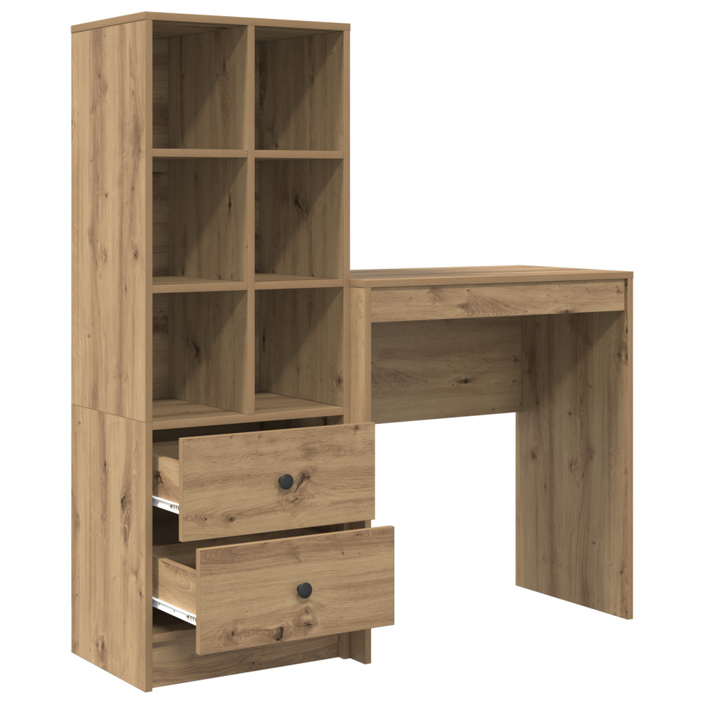 Produktbild för Skrivbord med låda med hylla med lagring 2 pcs Artisan Ek
