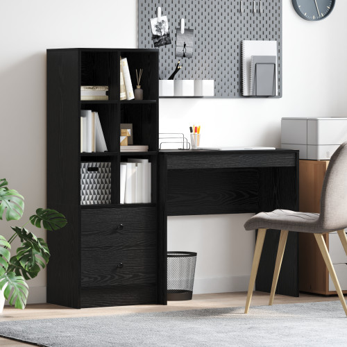 vidaXL Skrivbord med låda med hylla med lagring 2 pcs Svart Ek