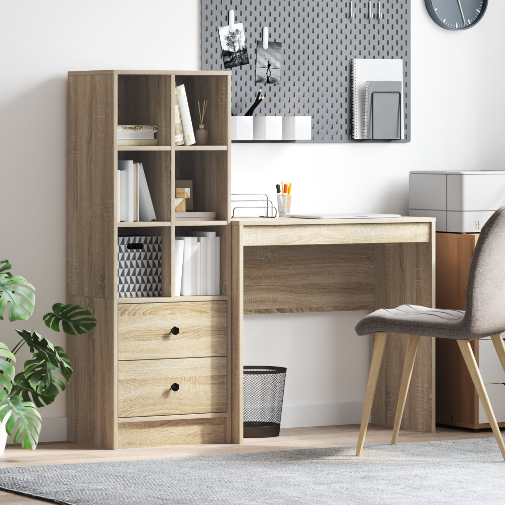 Produktbild för Skrivbord med låda med hylla med lagring 2 pcs Sonoma-ek