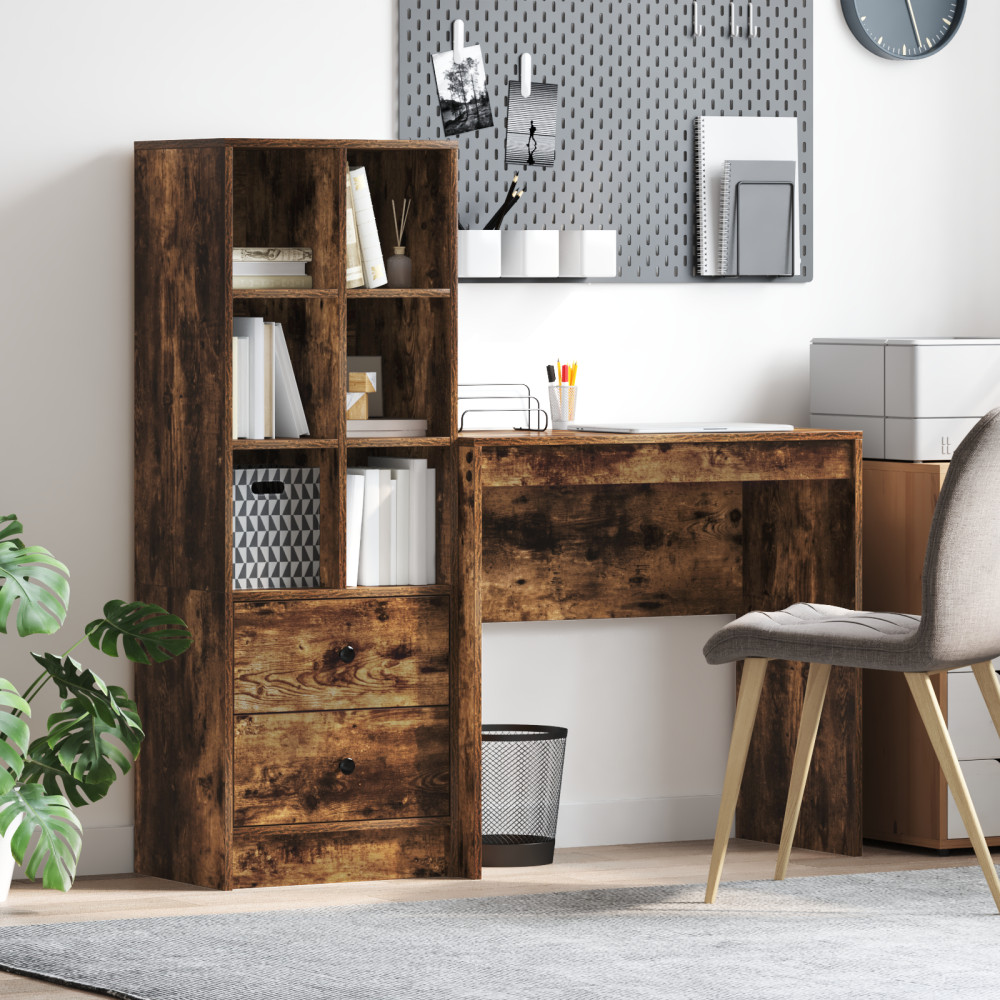 Produktbild för Skrivbord med låda med hylla med lagring 2 pcs Rökt ek