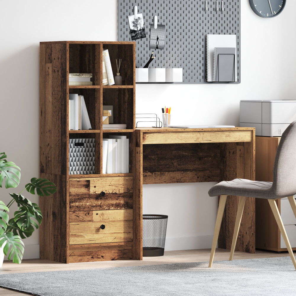 Produktbild för Skrivbord med låda med hylla med lagring 2 pcs Gammalt trä