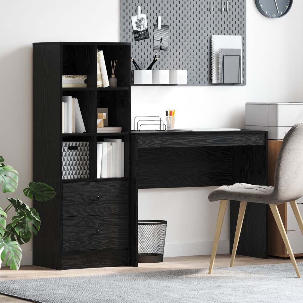 Produktbild för Skrivbord med låda med hylla med lagring 2 pcs Svart Ek