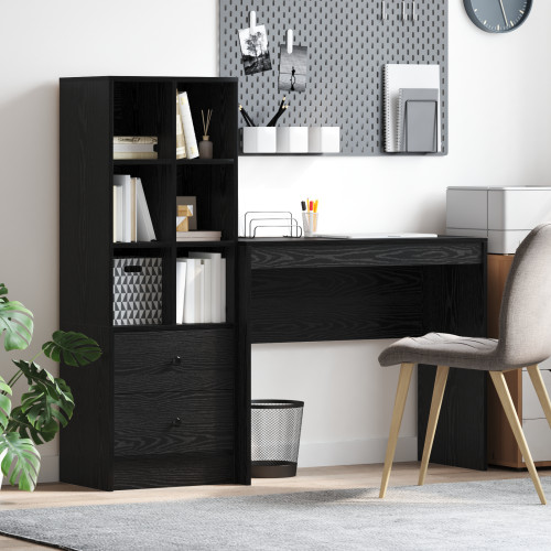 vidaXL Skrivbord med låda med hylla med lagring 2 pcs Svart Ek