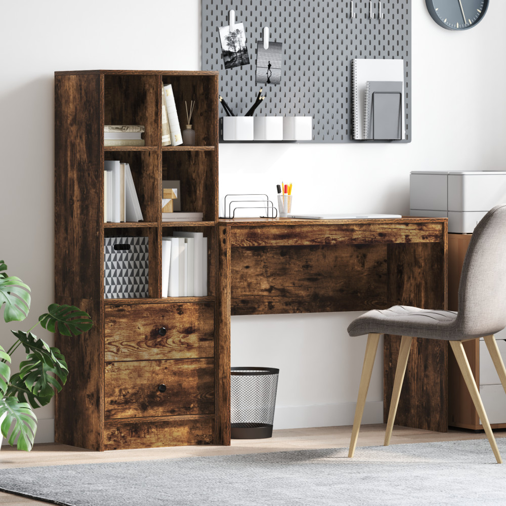 Produktbild för Skrivbord med låda med hylla med lagring 2 pcs Rökt ek