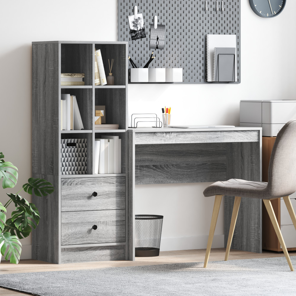 Produktbild för Skrivbord med låda med hylla med lagring 2 pcs Grå Sonoma