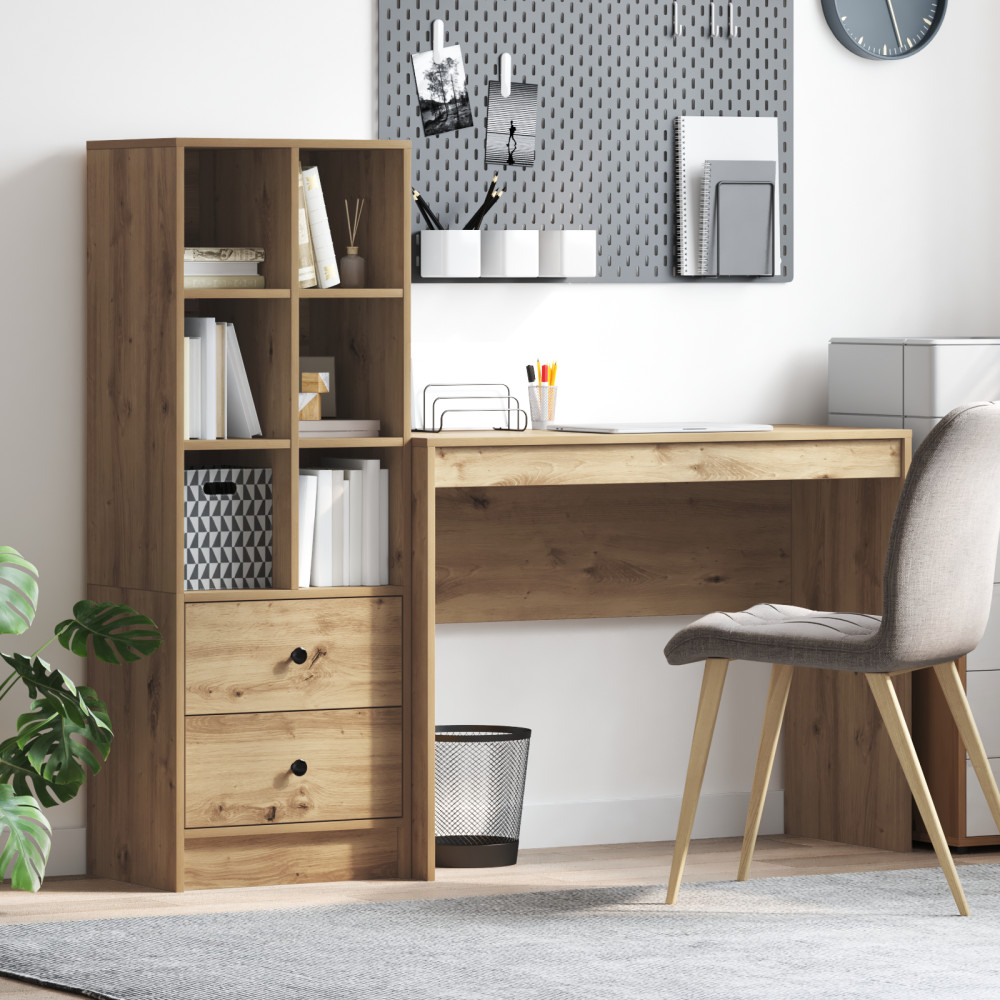 Produktbild för Skrivbord med låda med hylla med lagring 2 pcs Artisan Ek