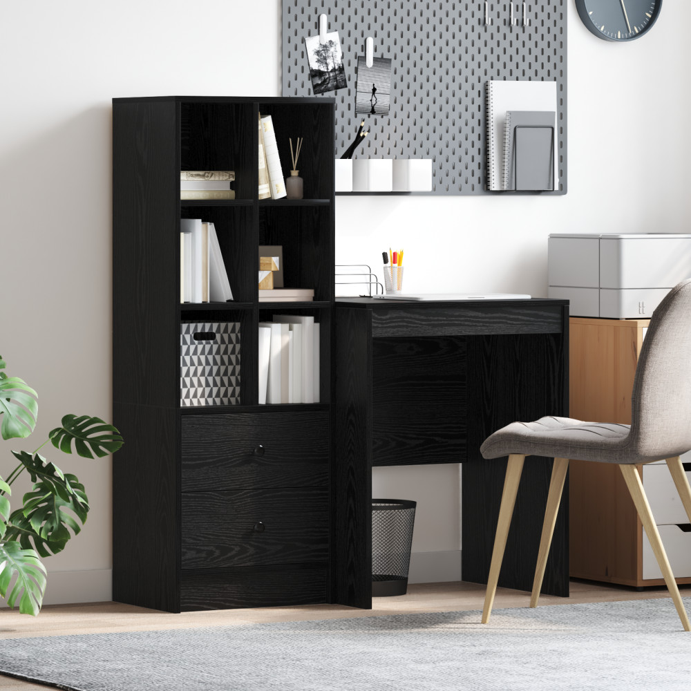 Produktbild för Skrivbord med låda med hylla med lagring 2 pcs Svart Ek