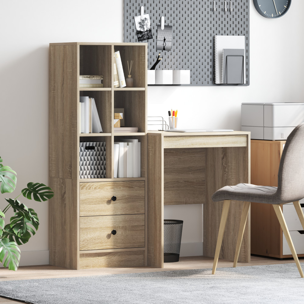 Produktbild för Skrivbord med låda med hylla med lagring 2 pcs Sonoma-ek