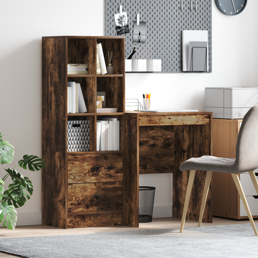 Produktbild för Skrivbord med låda med hylla med lagring 2 pcs Rökt ek