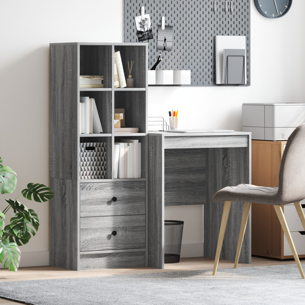 Produktbild för Skrivbord med låda med hylla med lagring 2 pcs Grå Sonoma