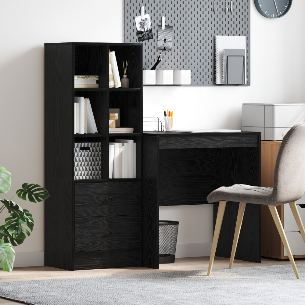 Produktbild för Skrivbord med låda med hylla med lagring 2 pcs Svart Ek