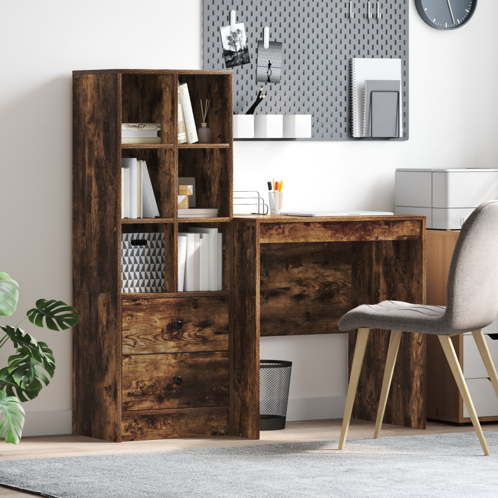 Produktbild för Skrivbord med låda med hylla med lagring 2 pcs Rökt ek