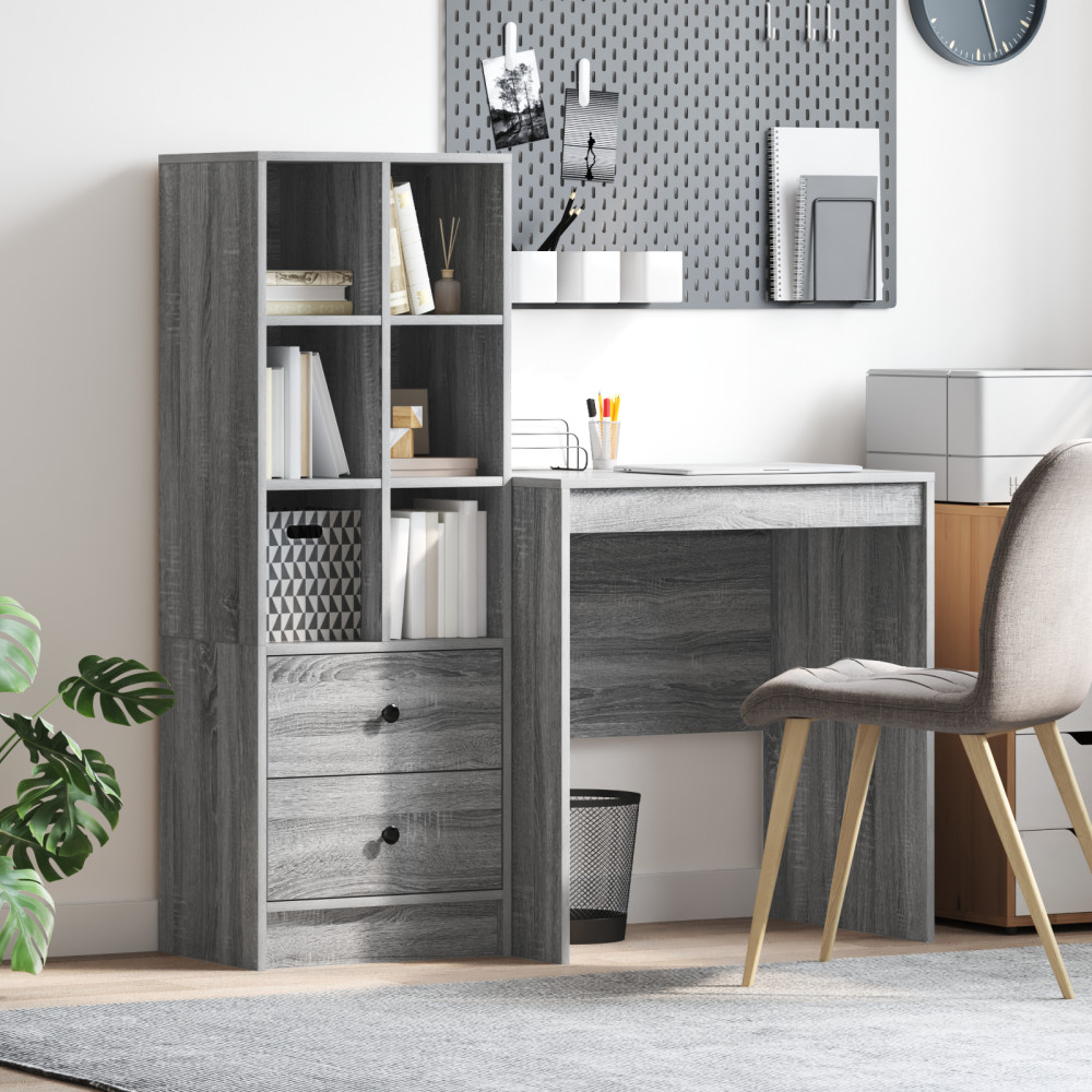 Produktbild för Skrivbord med låda med hylla med lagring 2 pcs Grå Sonoma