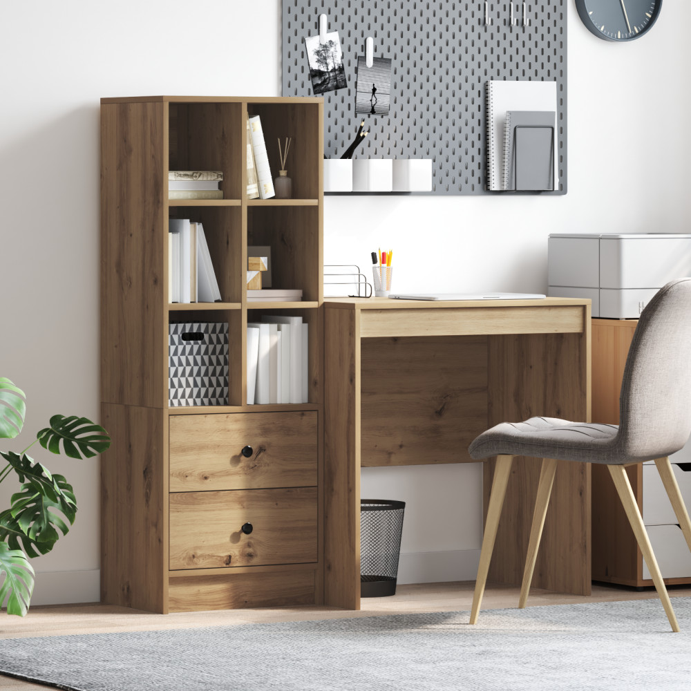 Produktbild för Skrivbord med låda med hylla med lagring 2 pcs Artisan Ek