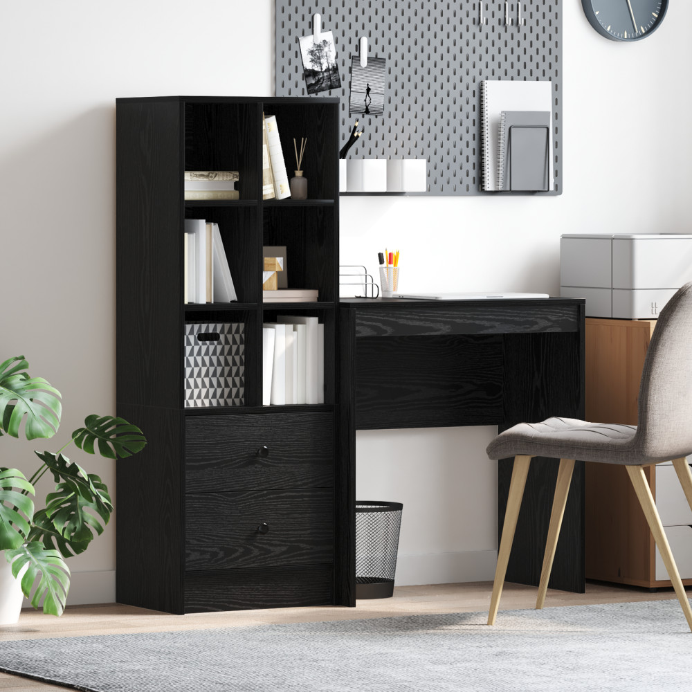 Produktbild för Skrivbord med låda med hylla med lagring 2 pcs Svart Ek