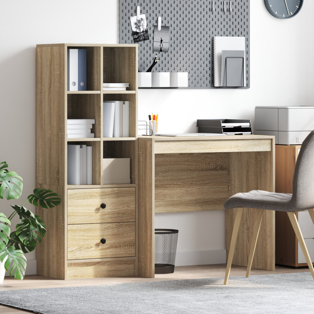 Produktbild för Skrivbord med låda med hylla med lagring 2 pcs Sonoma-ek