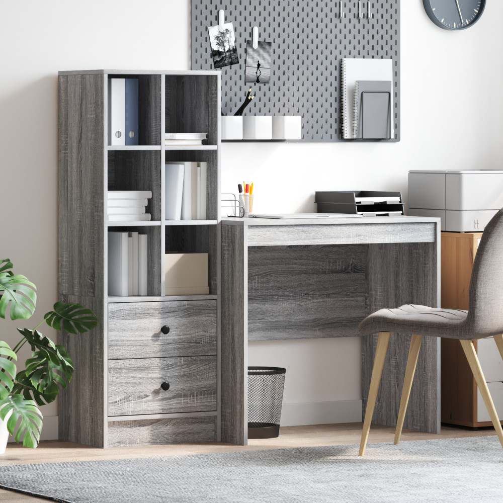 Produktbild för Skrivbord med låda med hylla med lagring 2 pcs Grå Sonoma