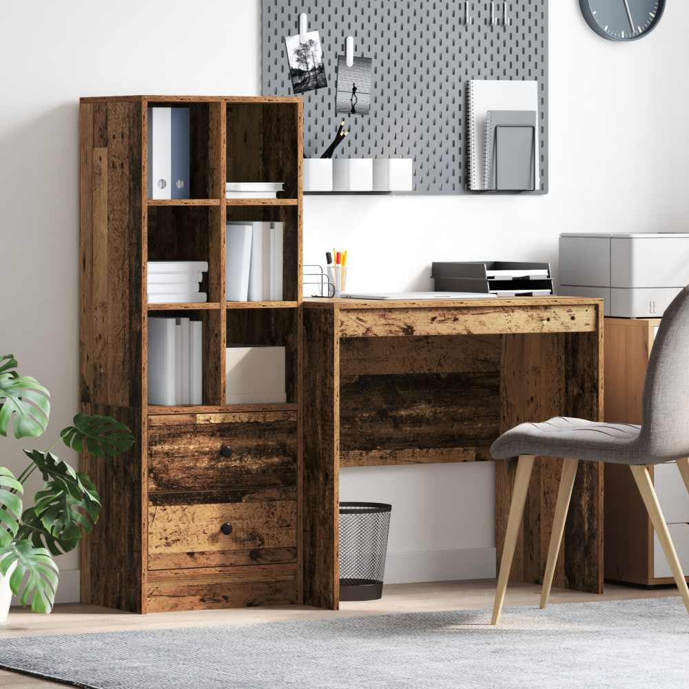 Produktbild för Skrivbord med låda med hylla med lagring 2 pcs Gammalt trä
