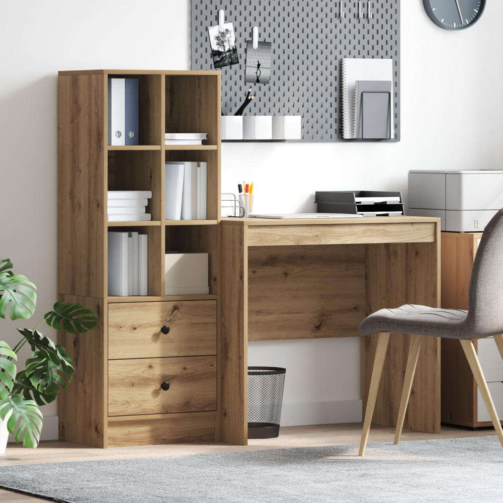 Produktbild för Skrivbord med låda med hylla med lagring 2 pcs Artisan Ek