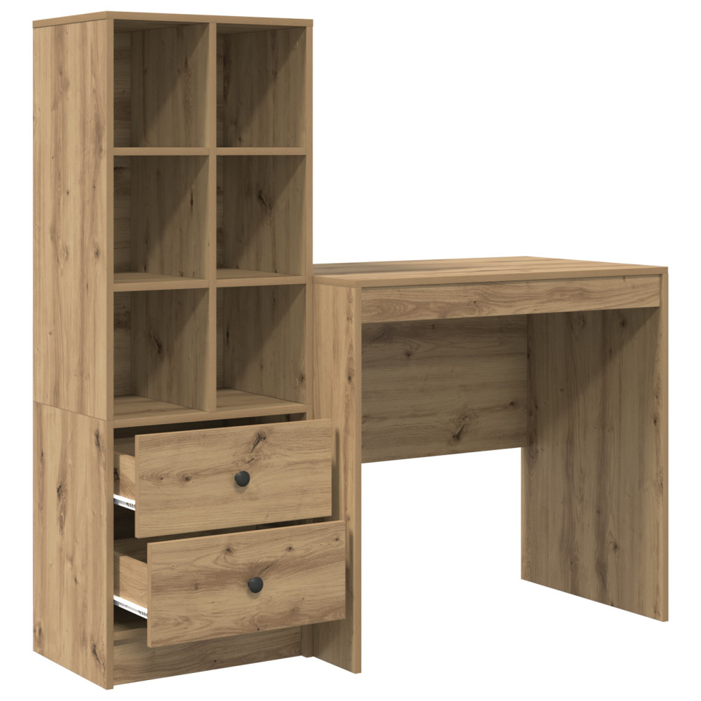 Produktbild för Skrivbord med låda med hylla med lagring 2 pcs Artisan Ek