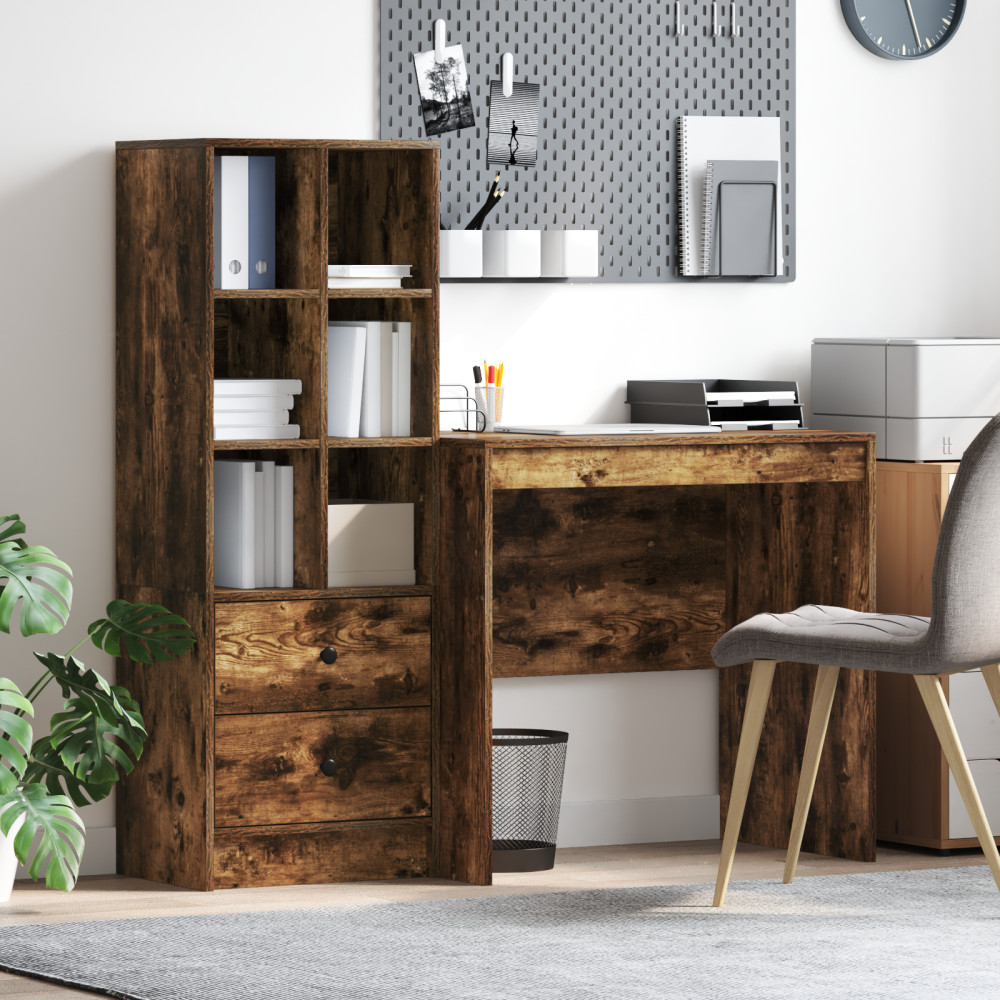 Produktbild för Skrivbord med låda med hylla med lagring 2 pcs Rökt ek