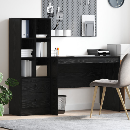 vidaXL Skrivbord med låda 2 pcs Svart Ek
