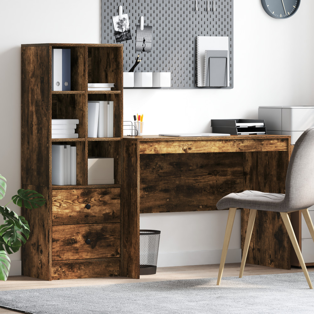 Produktbild för Skrivbord med låda 2 pcs Rökt ek