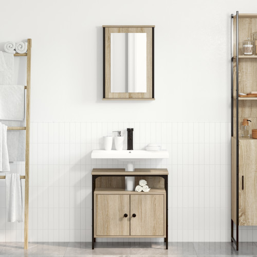 vidaXL Badrumsmöbelset med hylla med dörr 2 pcs Brun Konstruerat trä
