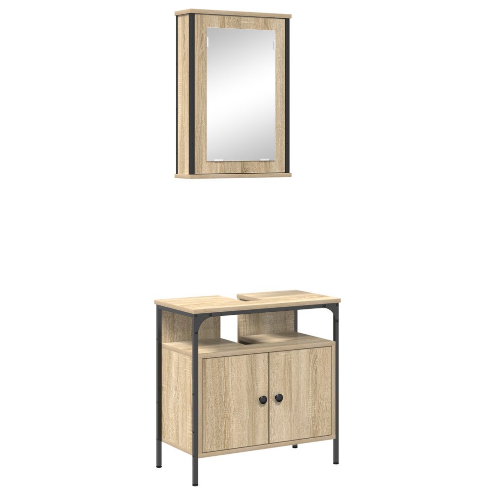 Produktbild för Badrumsmöbelset med hylla med dörr 2 pcs Brun Konstruerat trä