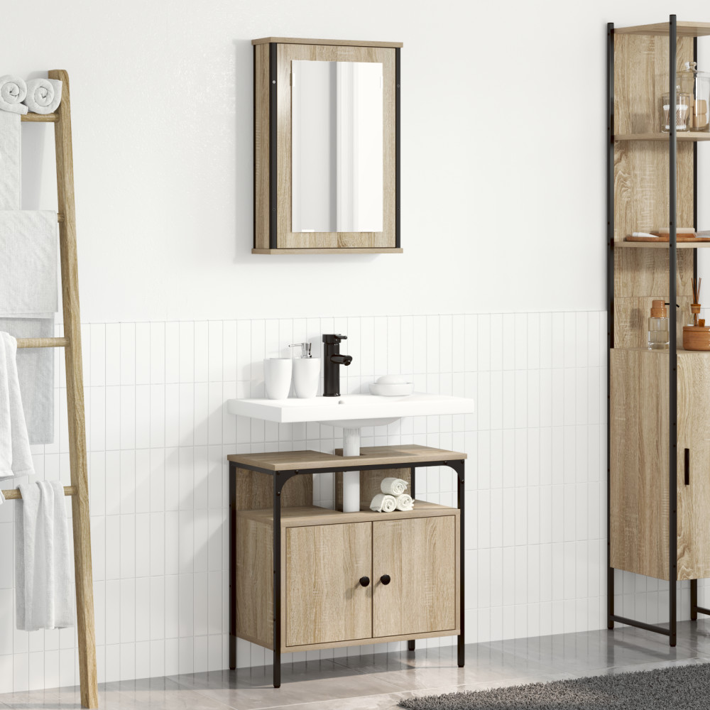 Produktbild för Badrumsmöbelset med hylla med dörr 2 pcs Brun Konstruerat trä